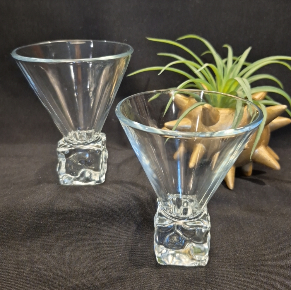 Vintage Disaronno Melting Ice Cube Base Martini Cocktail Glasses ~ Set of 2